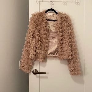 Taupe/ Light Pink Faux Fur Jacket